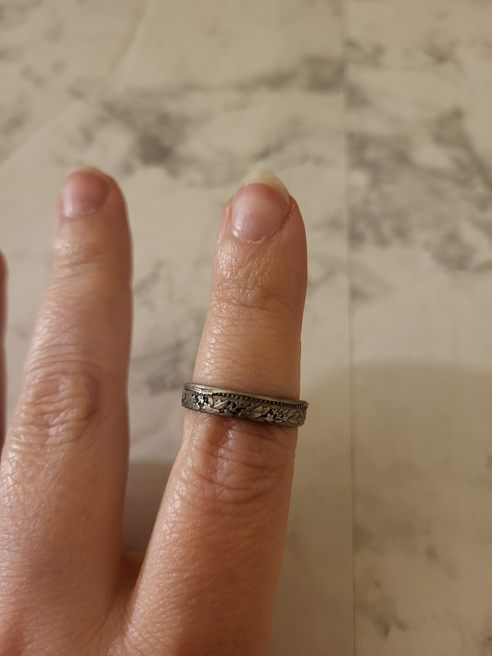 Vintage Silver Floral Band Ring - Silver